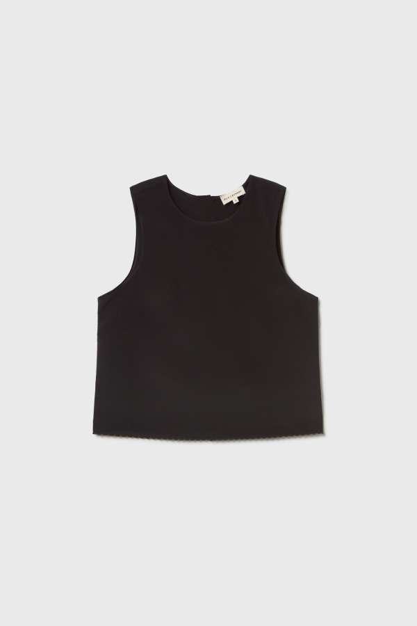 Silk Laundry Scallop Elena Sleeveless Top - Black
