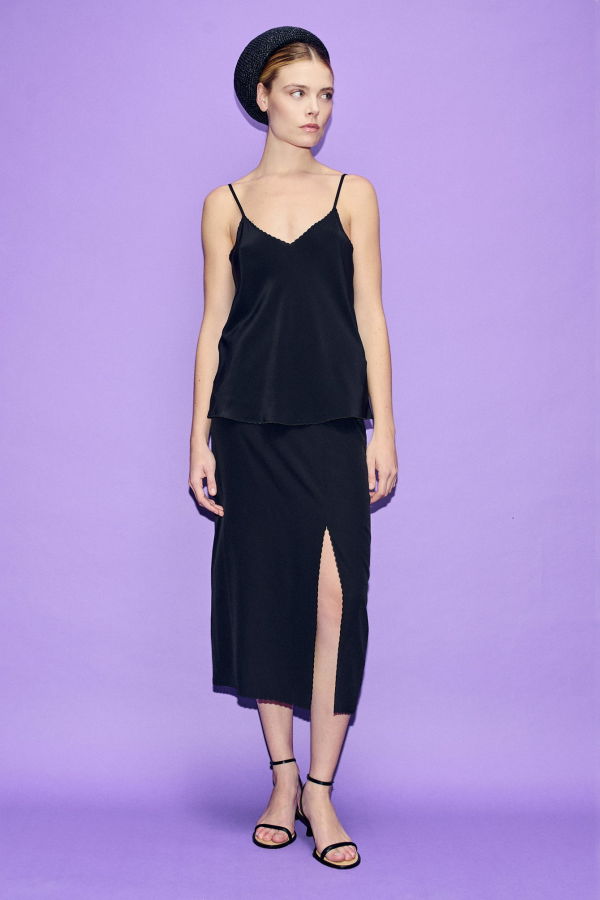 Silk Laundry Scallop Skirt - Black