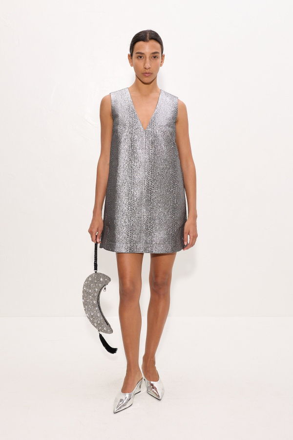 Simon Miller Fountain Metallic Mini Dress - Pewter