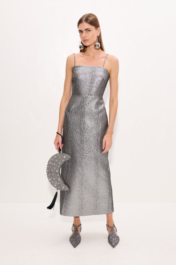 Simon Miller Verdelle Metallic Midi Dress - Pewter