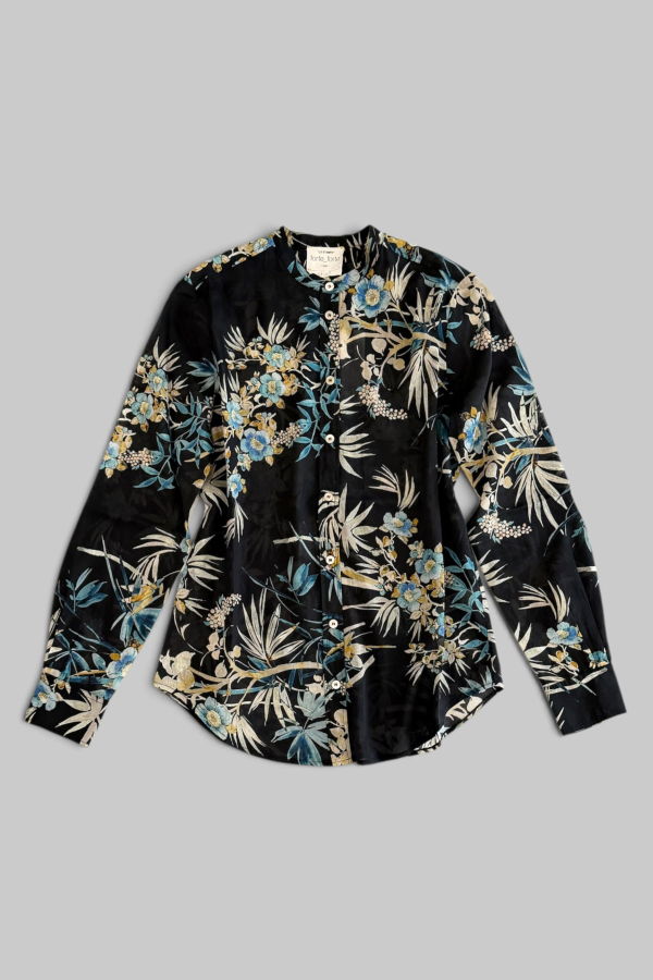 Forte Forte Le Bambou Secret Print Co/Se Grandfather Shirt - Ossidiana