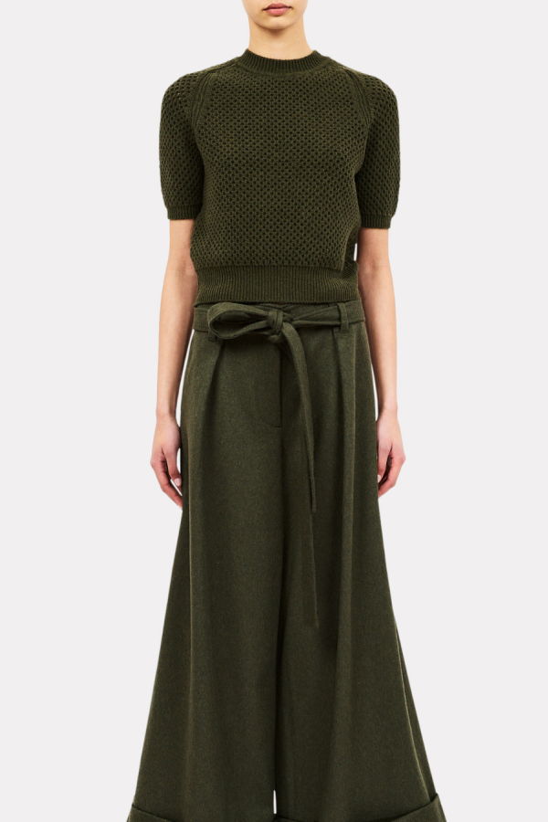 Ulla Johnson Imara Short Sleeve Knit Top - Military Green
