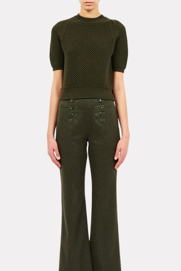 Ulla Johnson Imara Short Sleeve Knit Top - Military Green