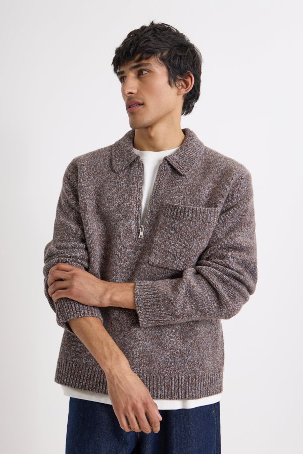 Wax London Twist Fleck Alpha LS Zip Polo Sweater