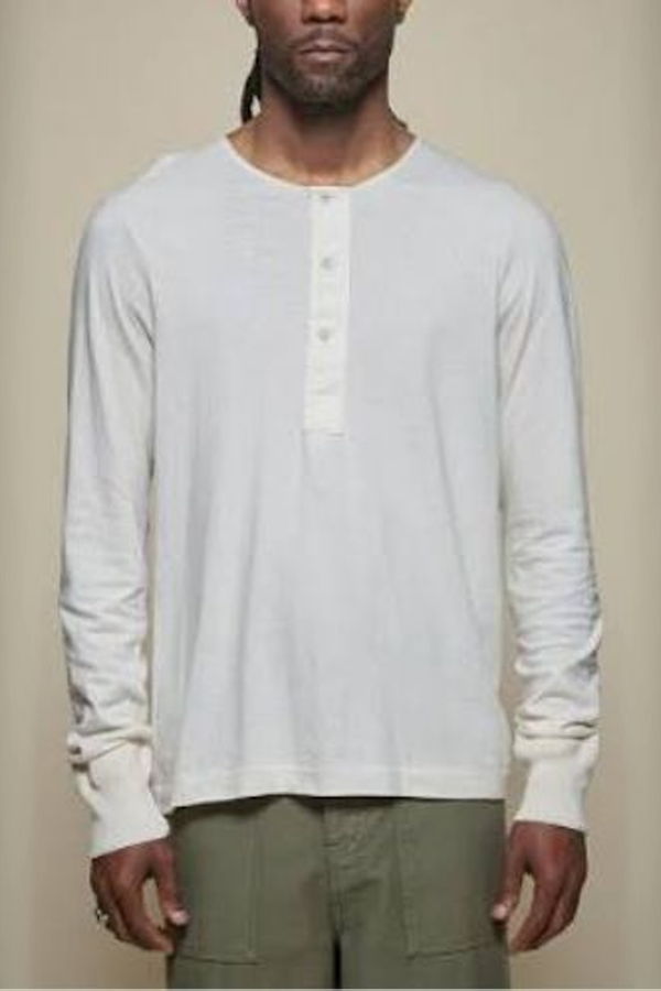 Merz b. Schwanen 102 Loopwheeled Maco-Imit Long Sleeve Henley - Nature