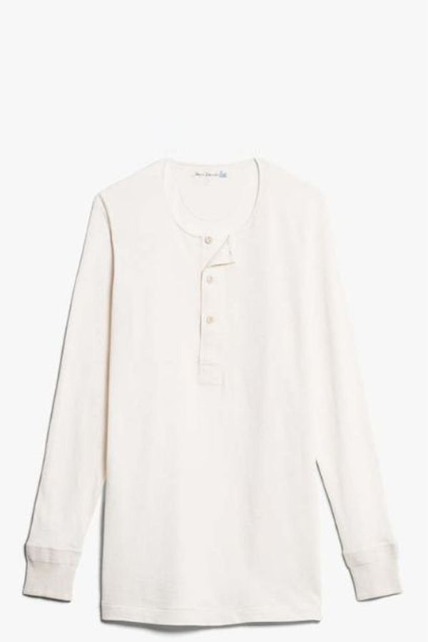 Merz b. Schwanen 102 Loopwheeled Maco-Imit Long Sleeve Henley - Nature