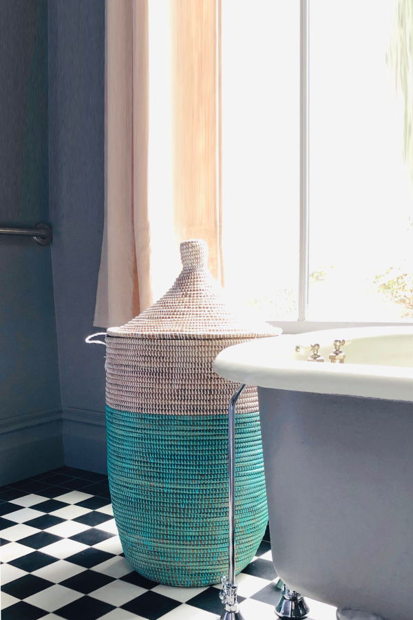 Mbare Large Two-Tone Basket - Turquoise/White