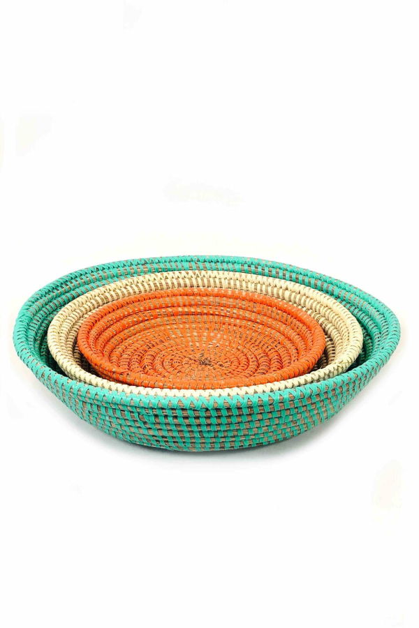 Mbare Tabletop Basket Bowl Set - Orange/Turquoise/ White