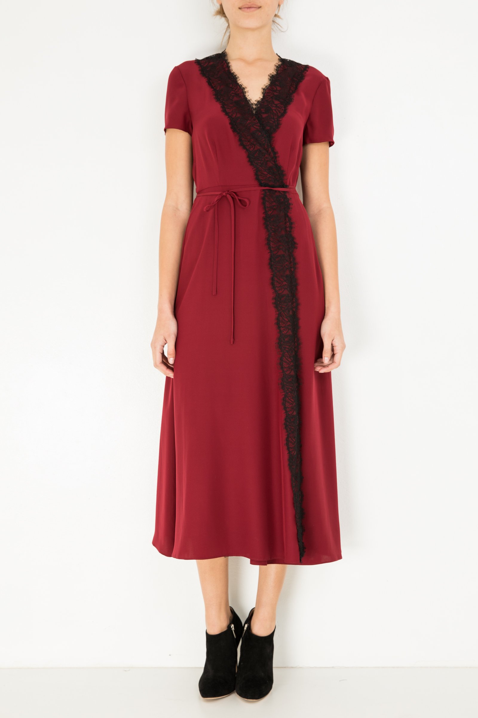 red lace wrap dress