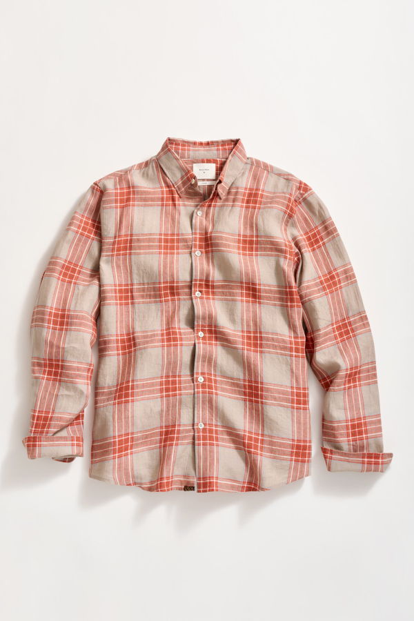 Billy Reid Bold Plaid Linen Wilson Shirt - Brick