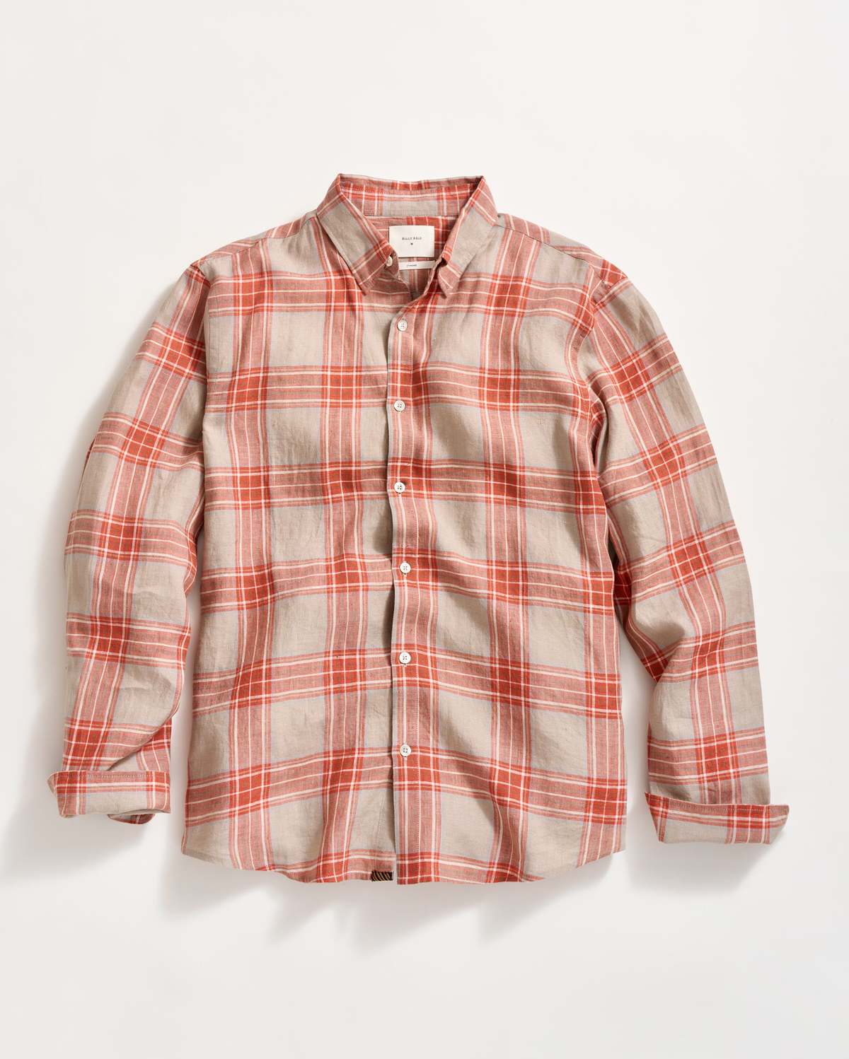 Billy Reid Bold Plaid Linen Wilson Shirt - Brick - Image 1 of 4