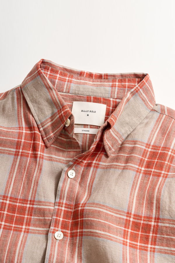 Billy Reid Bold Plaid Linen Wilson Shirt - Brick