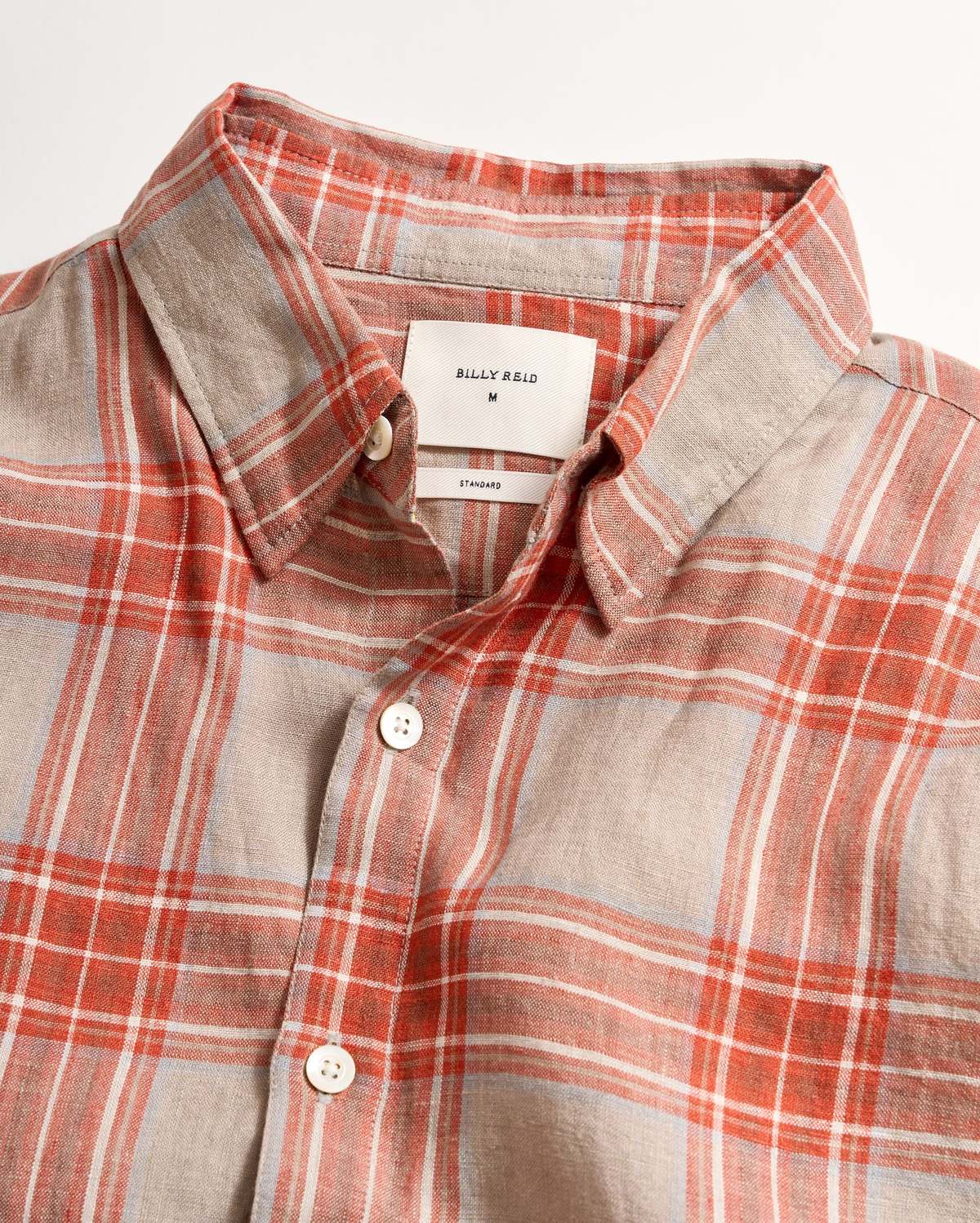 Billy Reid Bold Plaid Linen Wilson Shirt - Brick - Image 2 of 4
