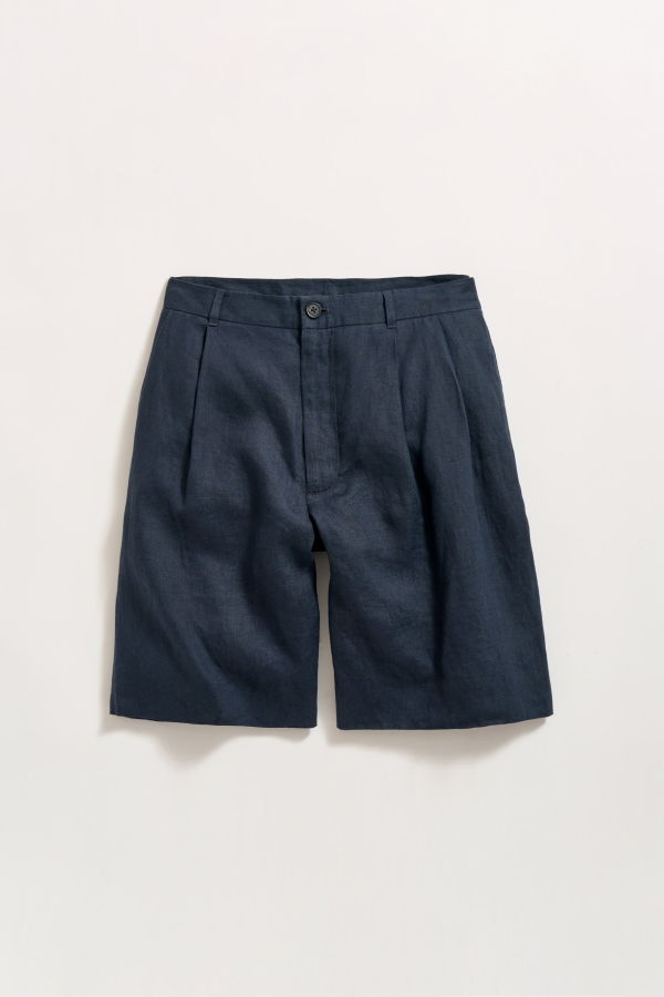 Billy Reid Double Pleated Shorts - Carbon Blue