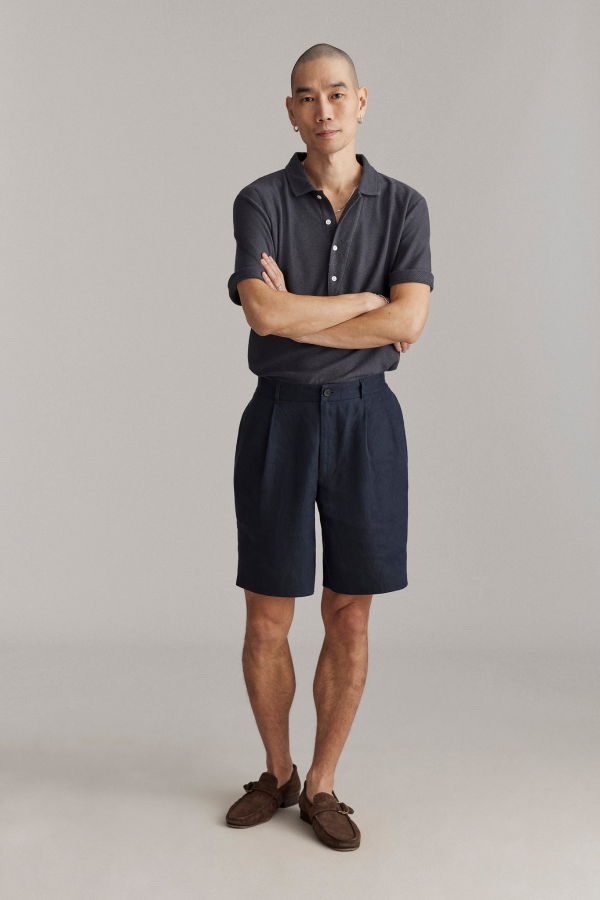 Billy Reid Double Pleated Shorts - Carbon Blue