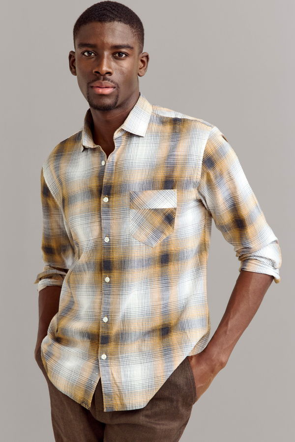 Billy Reid Melange Shadow Plaid John T Shirt - Honey Multi