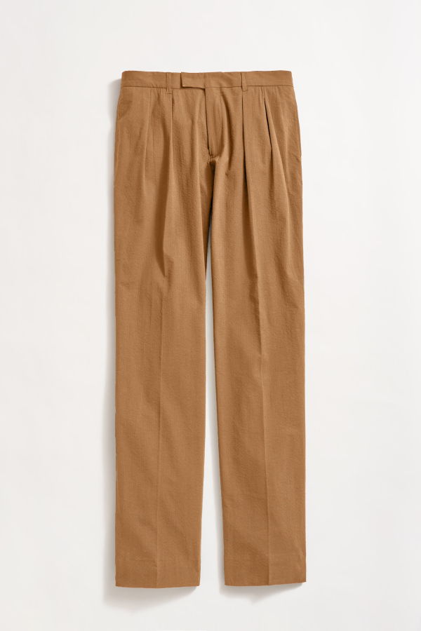Billy Reid Seersucker Double Pleated Trousers - British Khaki