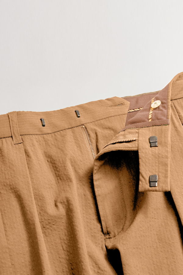 Billy Reid Seersucker Double Pleated Trousers - British Khaki