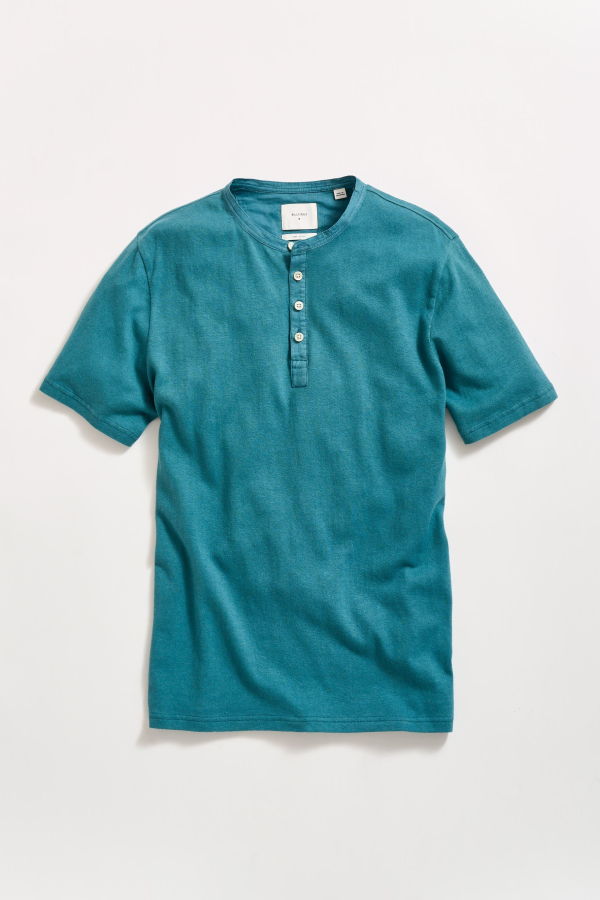 Billy Reid Short Sleeve Hemp Cotton Henley - Washed Lake Blue