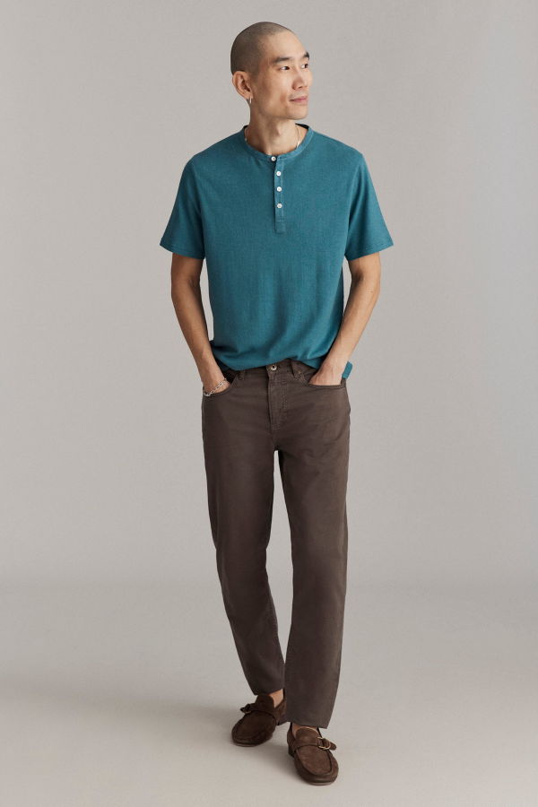 Billy Reid Short Sleeve Hemp Cotton Henley - Washed Lake Blue