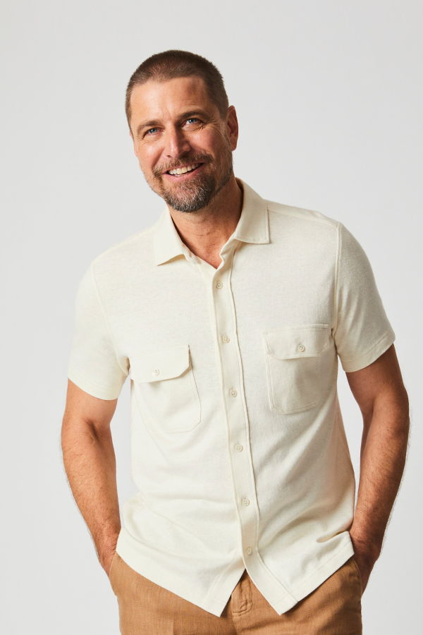 Billy Reid Short Sleeve Hemp Cotton Knit Shirt - Tinted White