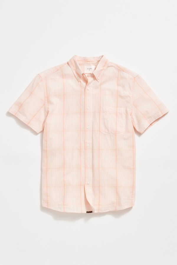 Billy Reid Short Sleeve Line Plaid Tuscumbia Button-Down Shirt - Pale Coral