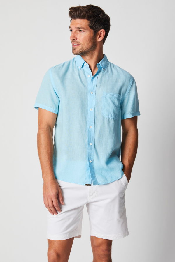 Billy Reid Short Sleeve Linen Tuscumbia Button-Down Shirt - Day Blue