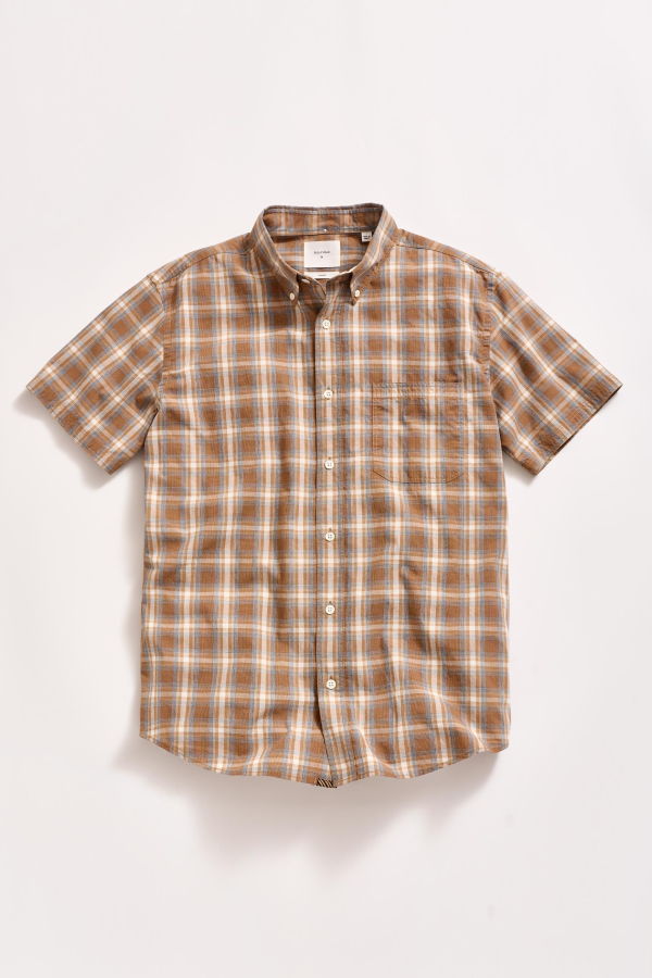 Billy Reid Short Sleeve Melange Plaid Tuscumbia Button-Down Shirt - Brown Multi