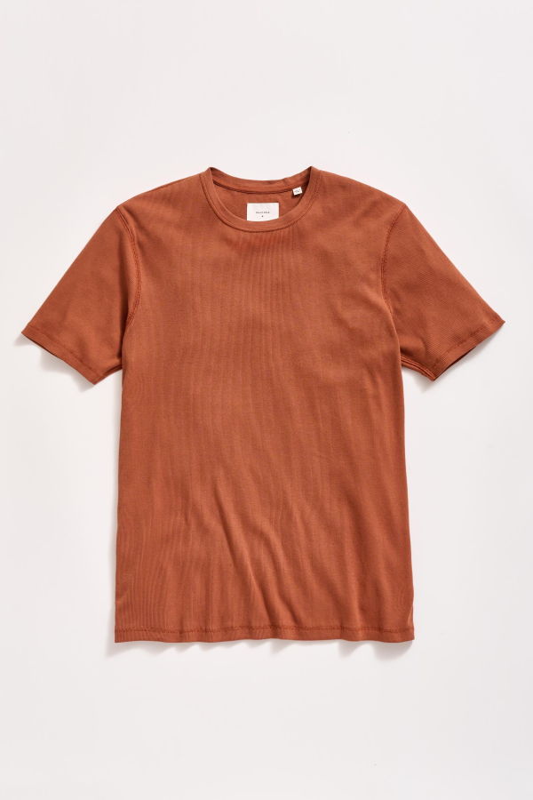 Billy Reid Short Sleeve Rib Crew Tee - Spice Brown