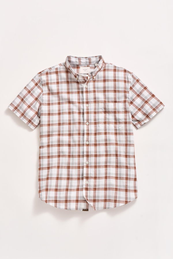 Billy Reid Short Sleeve Tattersall Plaid Tuscumbia Button Down Shirt - Oak/Multi