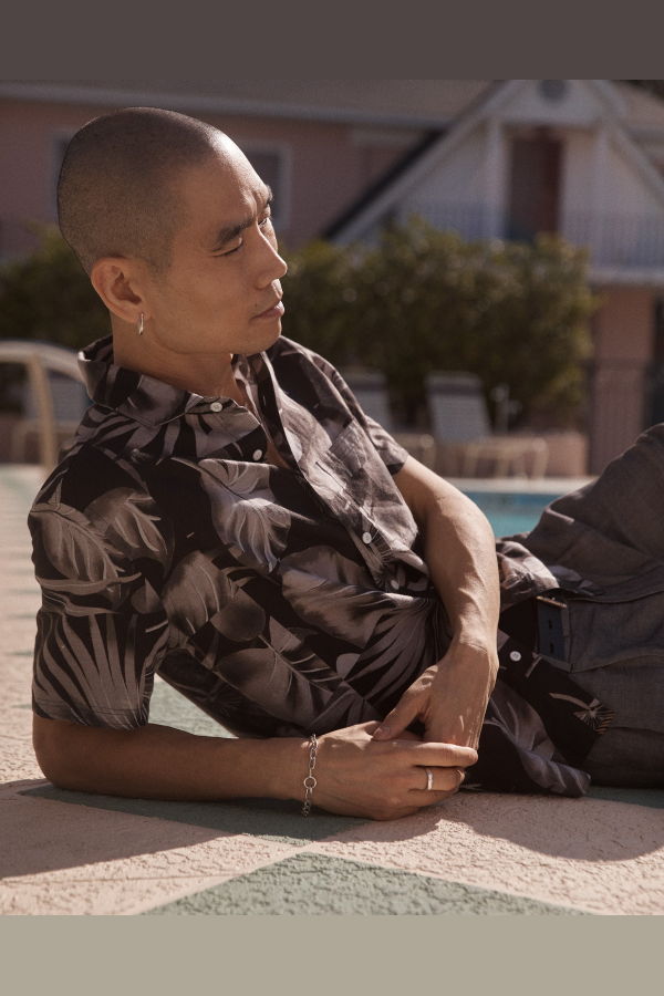 Billy Reid Short Sleeve Tiled Elephant Ear Treme Shirt - Black