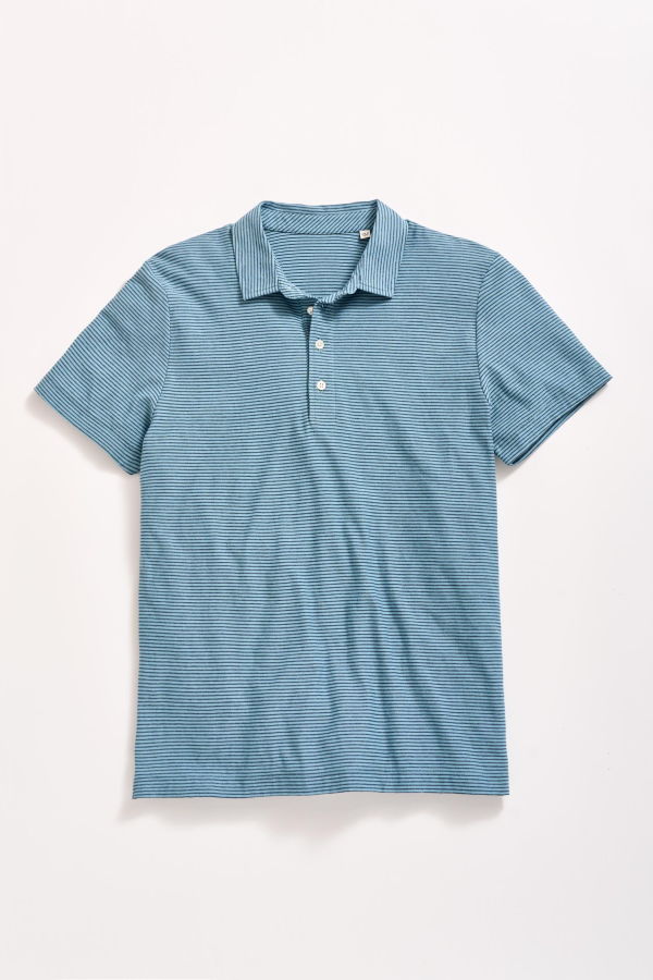 Billy Reid Stripe Pensacola Polo - Steel Blue/Carbon Blue