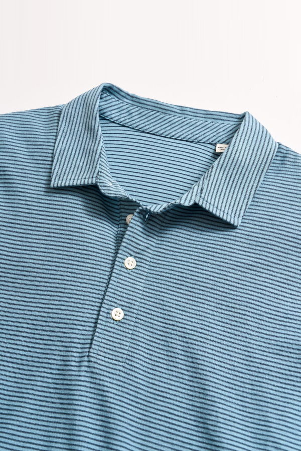Billy Reid Stripe Pensacola Polo - Steel Blue/Carbon Blue
