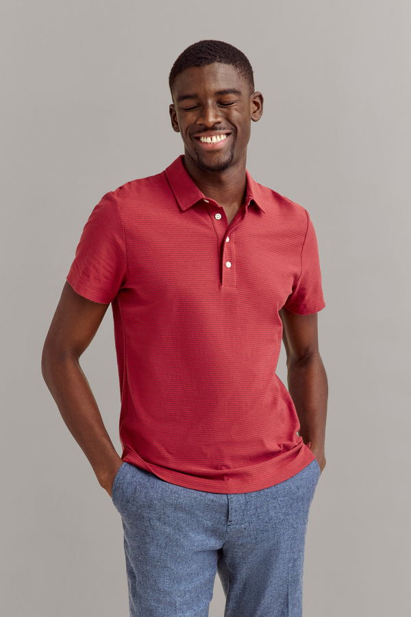 Billy Reid Stripe Pensacola Polo - Rosewood Mahogany