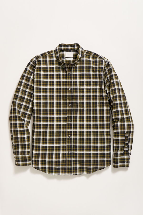 Billy Reid Textural Grid Plaid Tuscumbia Button-Down Shirt - Olive/Multi