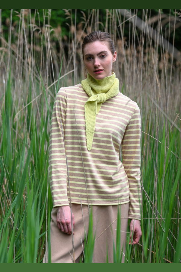 Saint James Minquidame Breton Shirt - Beige Melange / Butter Yellow