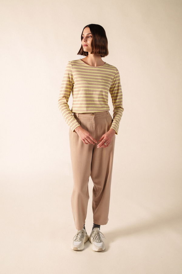 Saint James Minquidame Breton Shirt - Beige Melange / Butter Yellow