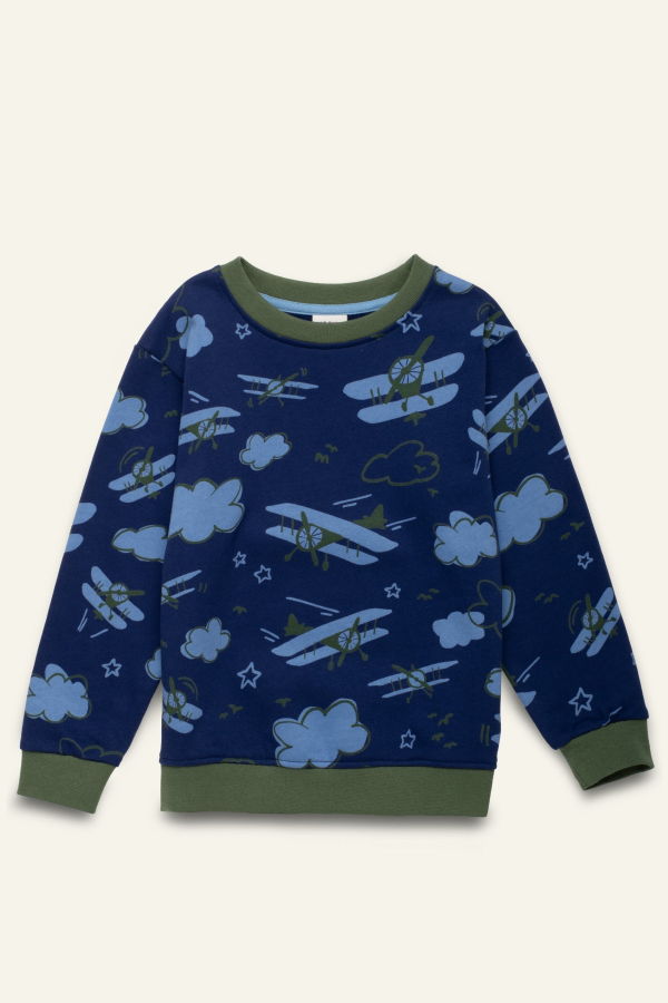 KIDS Mon Coeur Airplane Sweatshirt - Beacone Blue/Multi