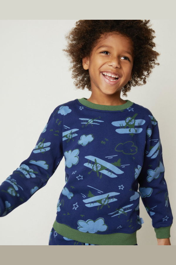 KIDS Mon Coeur Airplane Sweatshirt - Beacone Blue/Multi