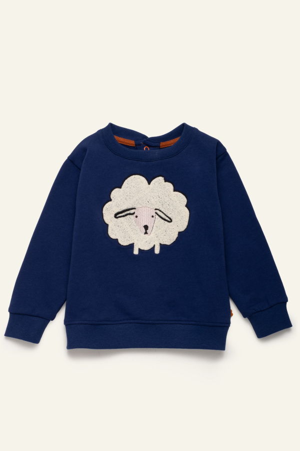 KIDS Mon Coeur Embroidered Cozy Sheep Baby Sweatshirt - Beacon Blue