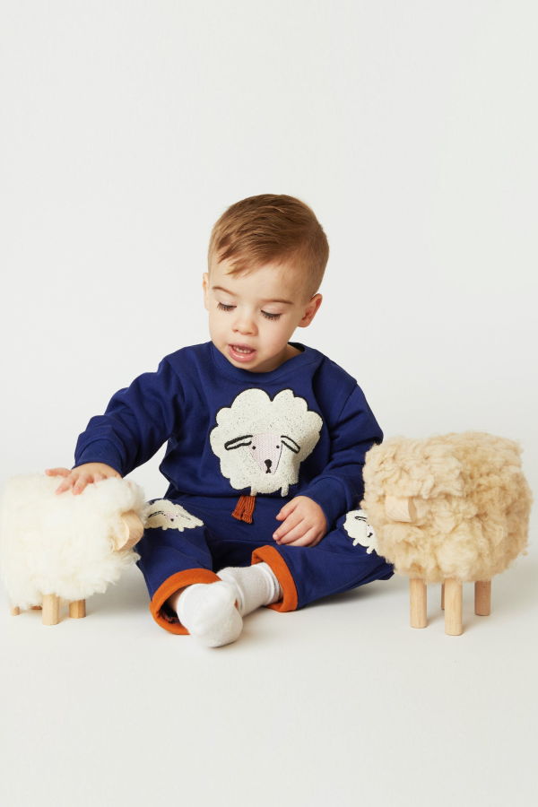KIDS Mon Coeur Embroidered Cozy Sheep Baby Sweatshirt - Beacon Blue