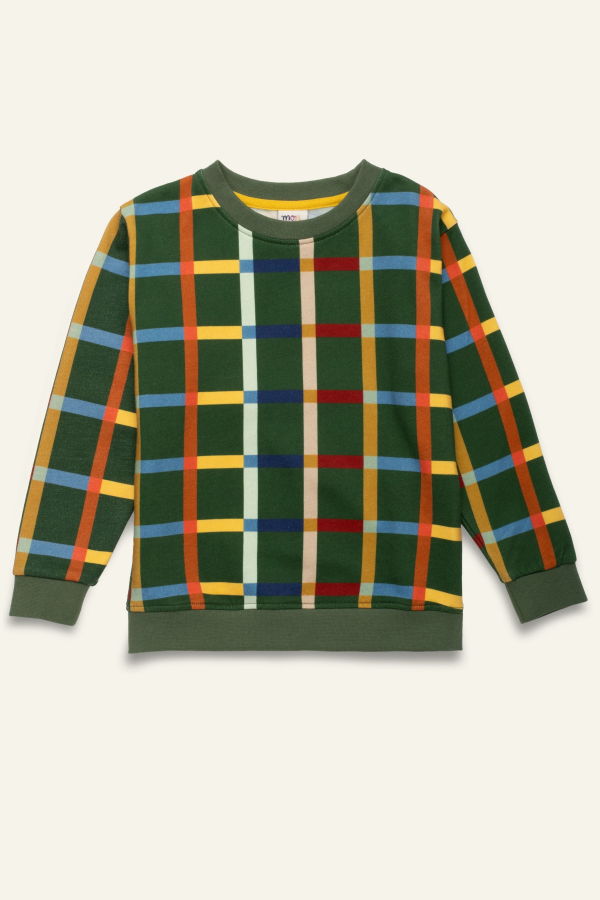 KIDS Mon Coeur Fall Grid Sweatshirt - Green Pastures/Multi