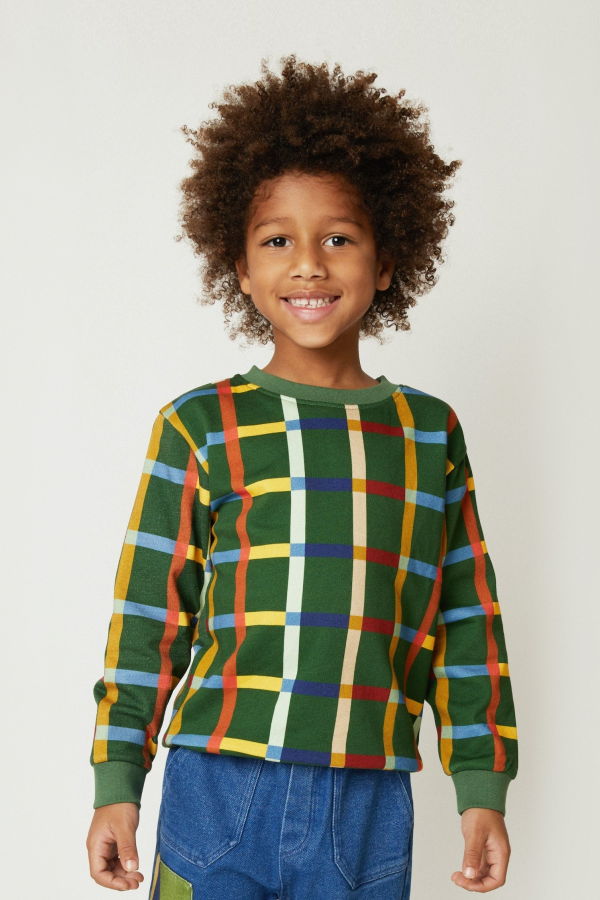 KIDS Mon Coeur Fall Grid Sweatshirt - Green Pastures/Multi