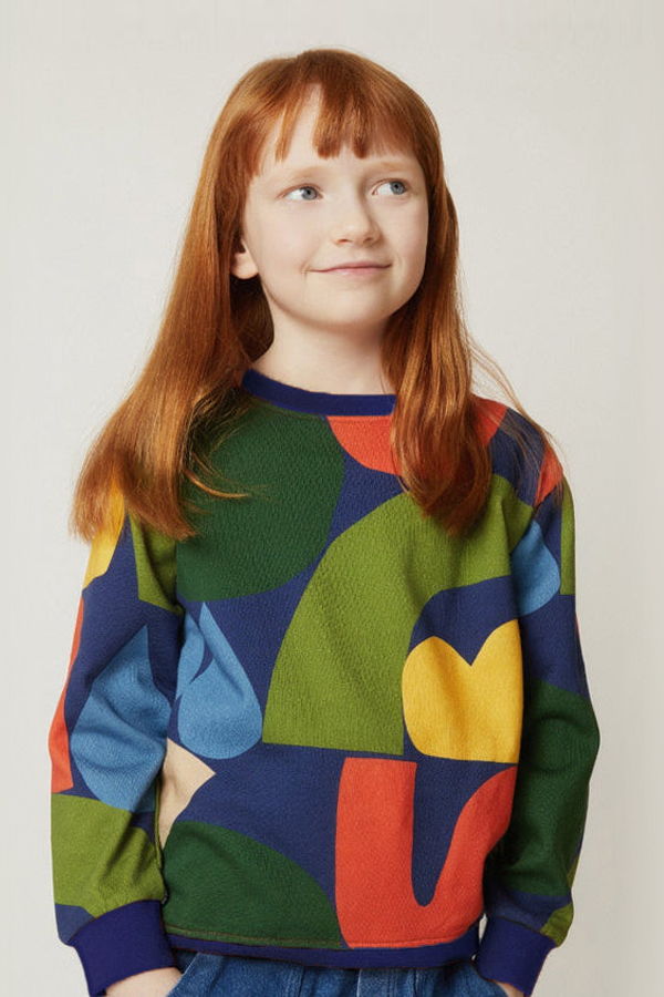 KIDS Mon Coeur Fall Shapes Sweatshirt - Beacone Blue/Multi