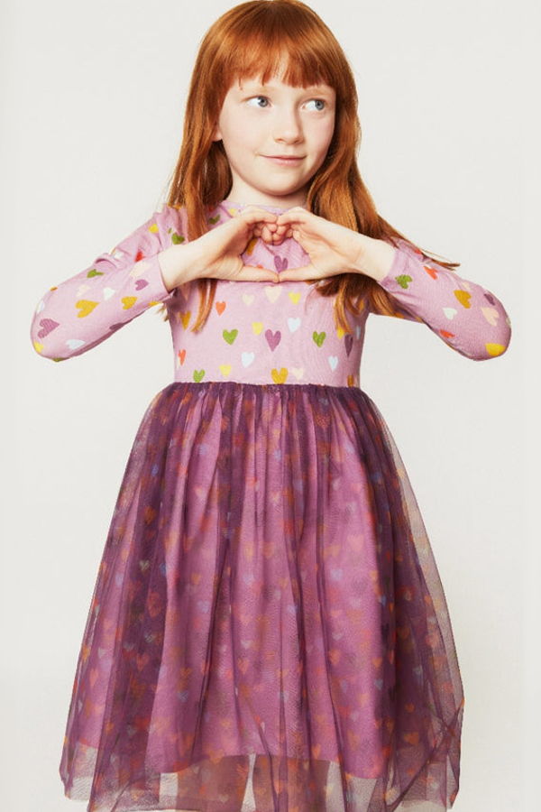 KIDS Mon Coeur Mini Hearts Tulle Dress - Orchid Haze/Multi
