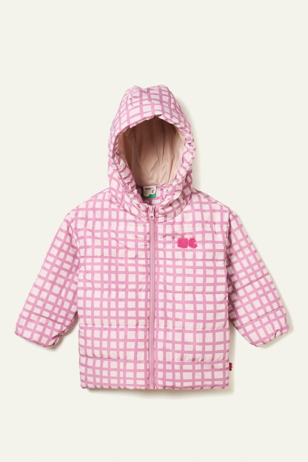 KIDS Mon Coeur Pink Grid Puffer Jacket