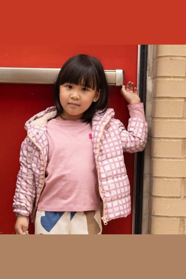 KIDS Mon Coeur Pink Grid Puffer Jacket