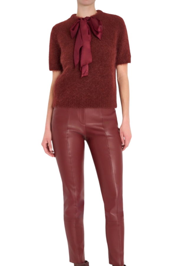 Milly Combination Bow Fuzzy Sweater - Burgundy