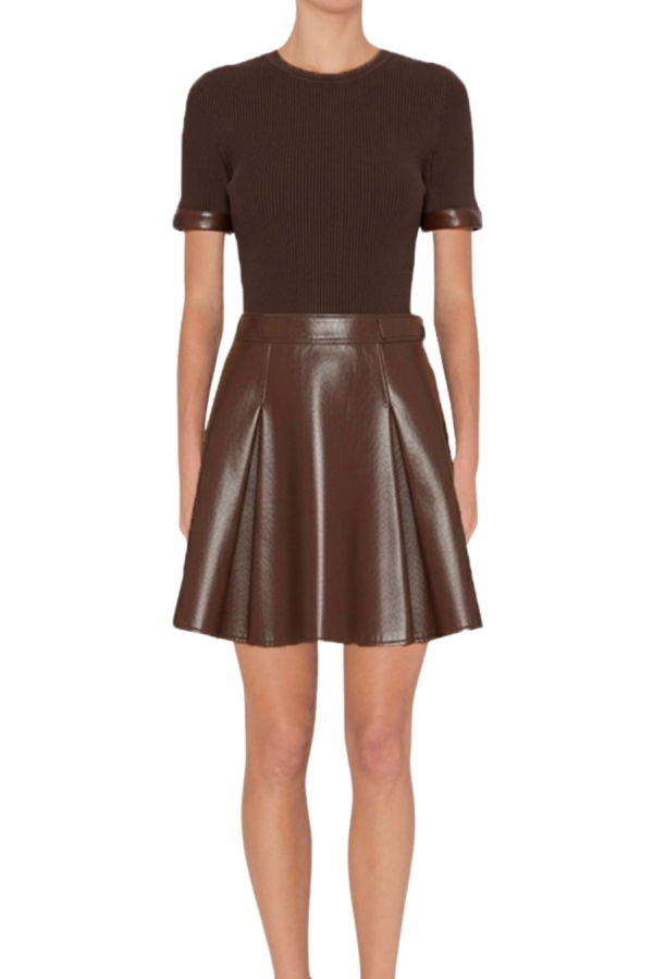 Milly Devyn Knit Skirt Mini Dress - Dark Brown