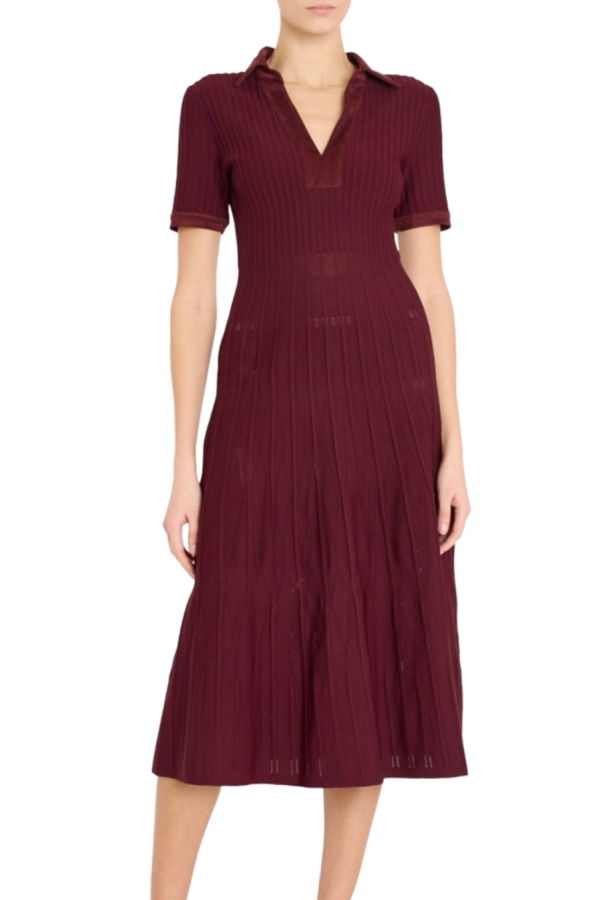 Milly Dylan Knit Midi Dress - Burgundy